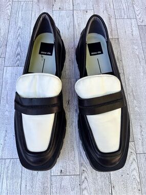 Dolce Vita Two-Tone Black and White Leather Penny Loafers